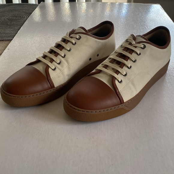 LANVIN Men’s Cream/Brown Lace Up Sneakers Size 11 - Picture 2 of 9